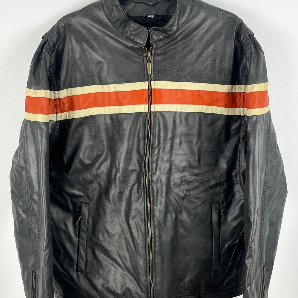 Sargent Faux Leather Jacket Biker Size L Brown Long Sleeve Full Zip Lined